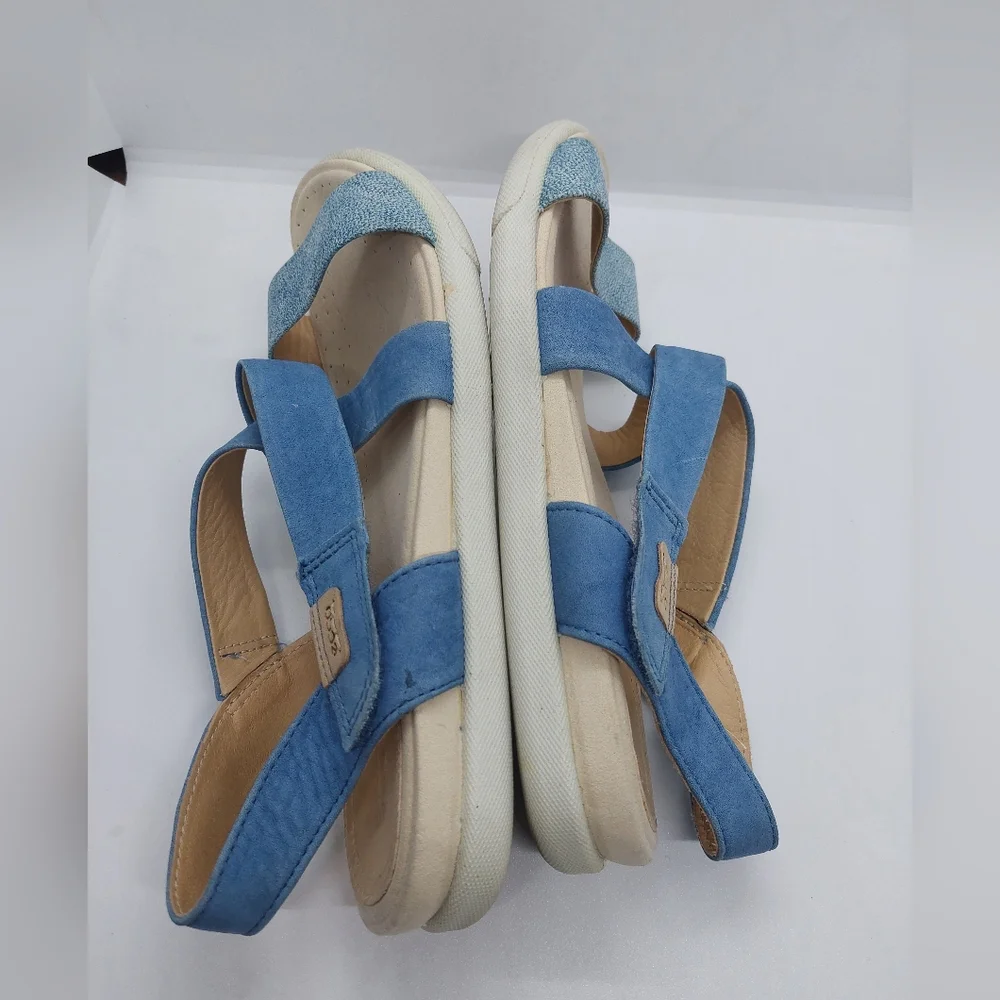 ECCO Damara Blue Criss-Cross Suede Leather Strappy Flat Sandals Shoes Women's 9